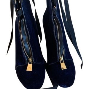 Zara Blue Velvet Boots/Booties